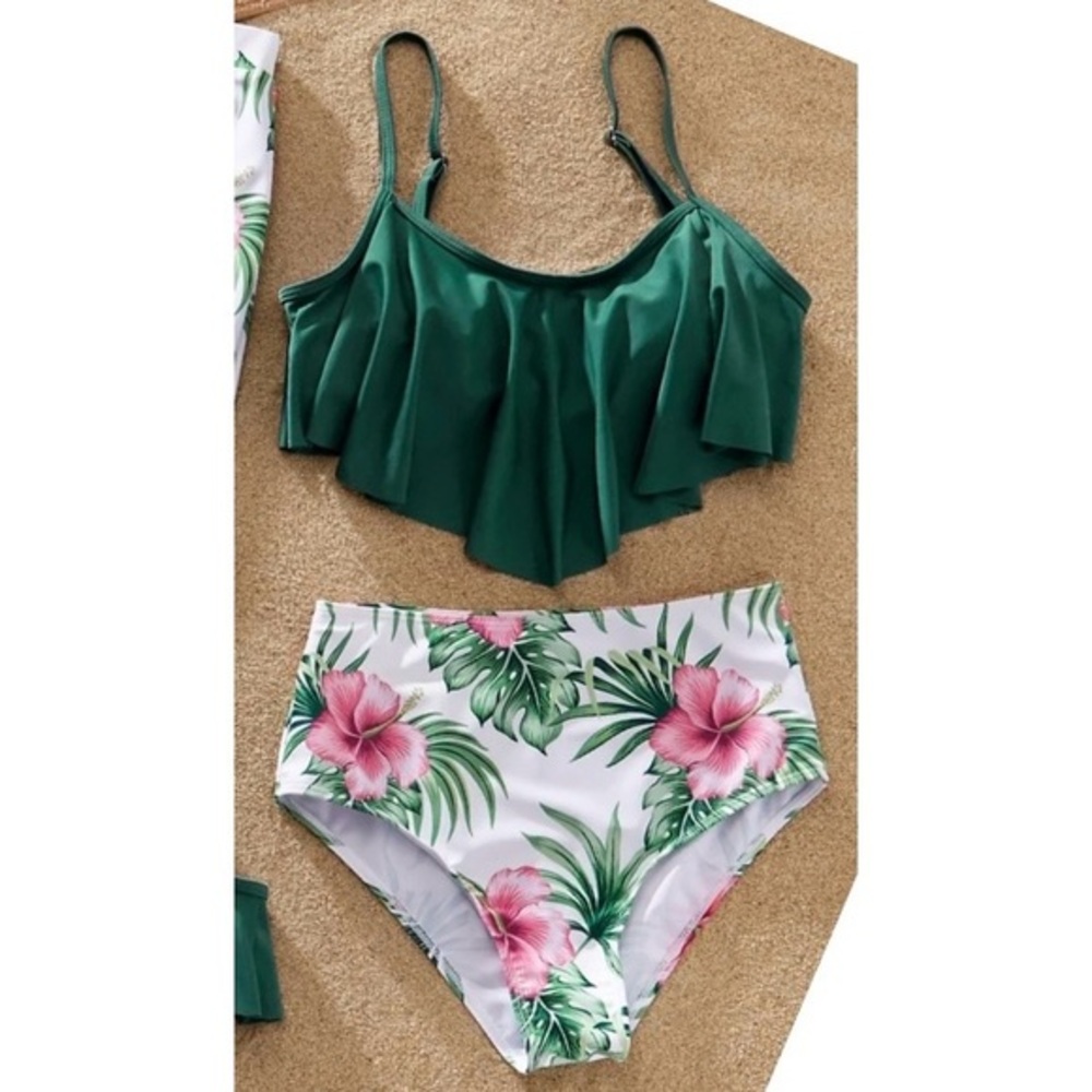 PatPat High Waisted Tropical Bikini with Flounce Ruffle Top Womens Size XL